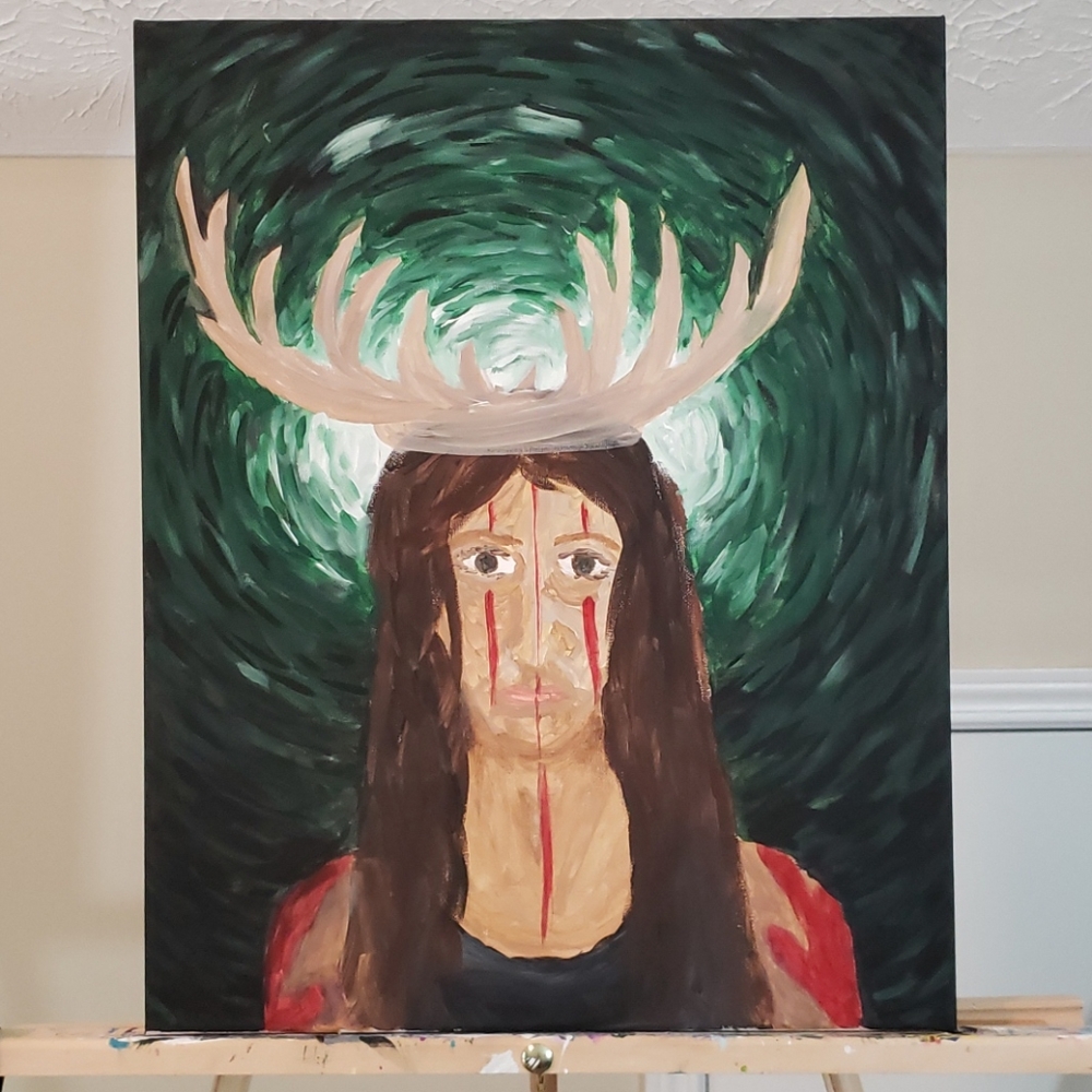 Original art painting decor hunting green native